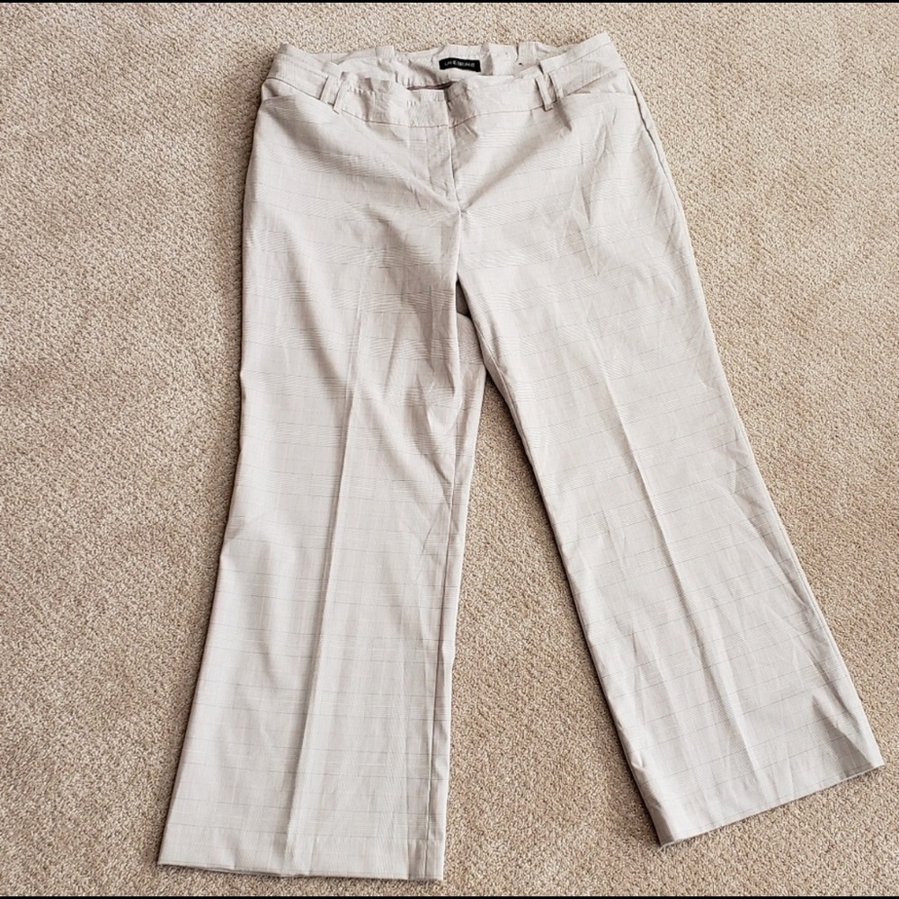 Lane Bryant tan/cream/pink plaid wide leg trouser